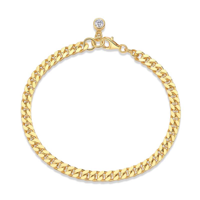 0.3Ct Round Mossanite Cuban Chain Bracelet |18K Yellow Gold-Plated S925 Silver, Custom Available