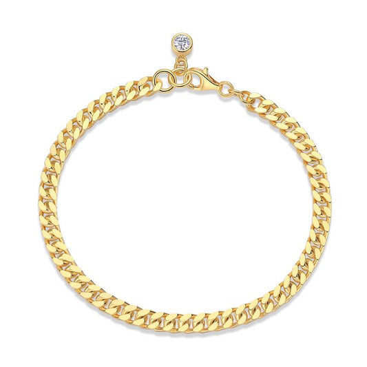 0.3Ct Round Mossanite Cuban Chain Bracelet |18K Yellow Gold-Plated S925 Silver, Custom Available