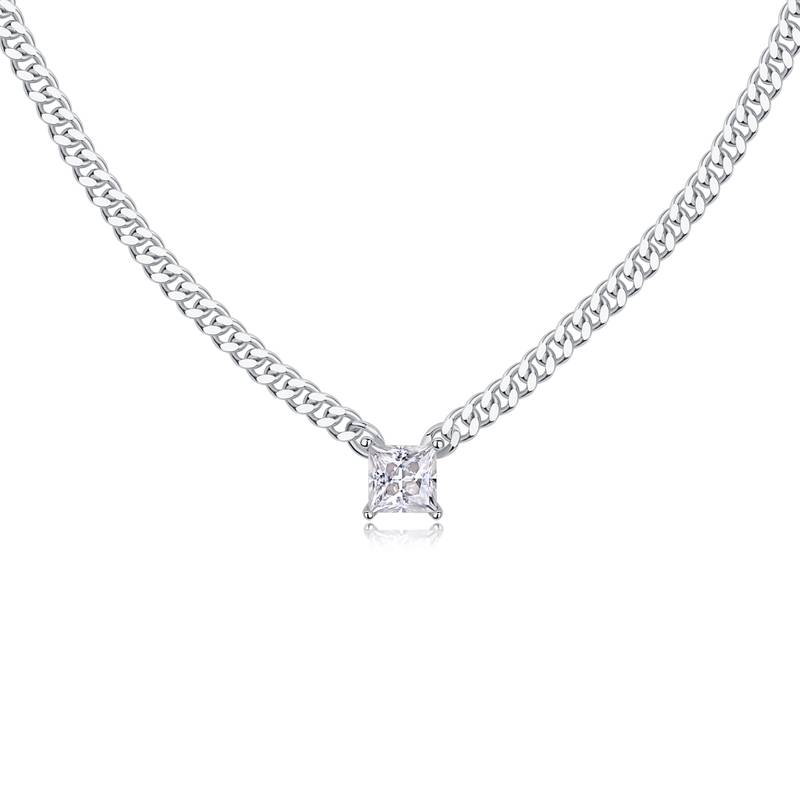 1 Ct Princess Cut Square Mossanite Necklace |18K White Gold-Plated S925 Silver, Custom Available