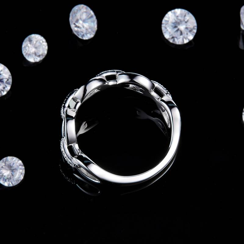 0.18Ct Hi-po Mossanite Cuban Chain Ring |18K White Gold-Plated S925 Silver, Custom Available