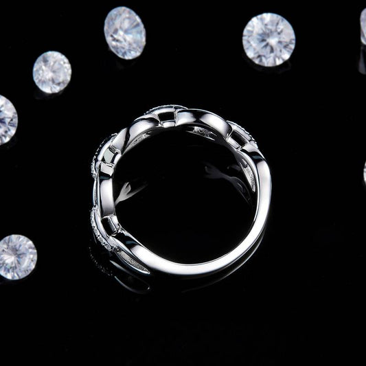 0.18Ct Hi-po Mossanite Cuban Chain Ring |18K White Gold-Plated S925 Silver, Custom Available