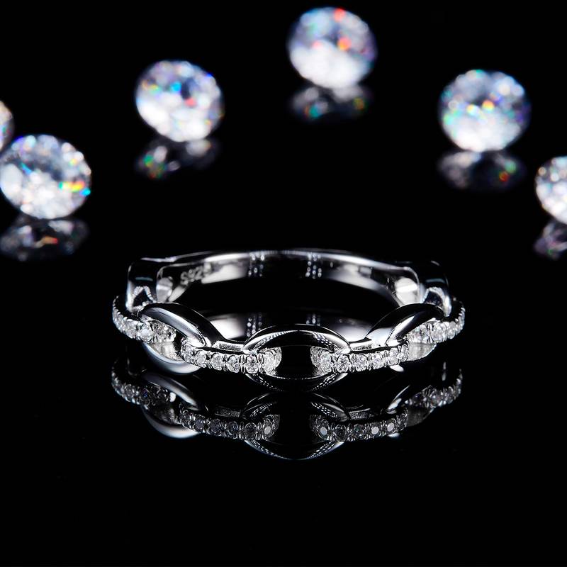 0.18Ct Hi-po Mossanite Cuban Chain Ring |18K White Gold-Plated S925 Silver, Custom Available