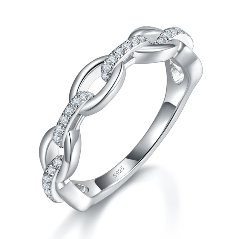 0.18Ct Hi-po Mossanite Cuban Chain Ring |18K White Gold-Plated S925 Silver, Custom Available