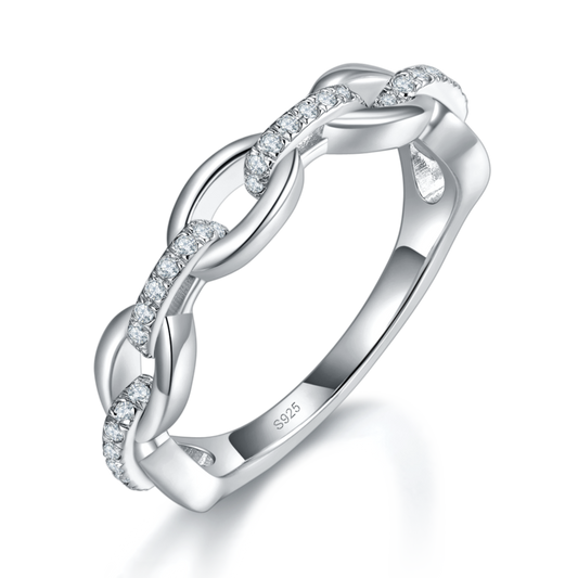 0.18Ct Hi-po Mossanite Cuban Chain Ring |18K White Gold-Plated S925 Silver, Custom Available