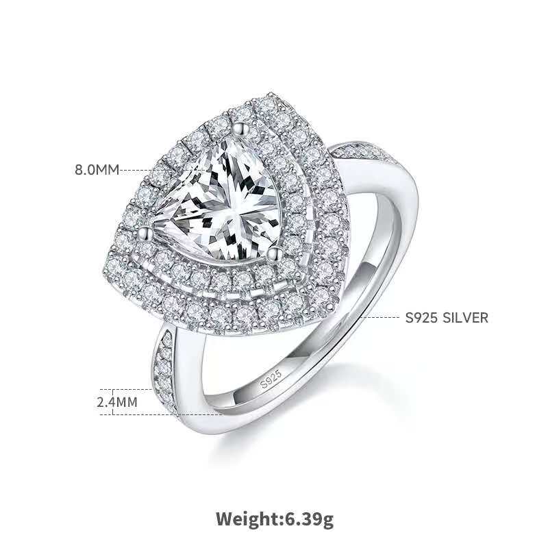 2Ct Triangle Mossanite Women Ring | White Gold-Plated S925 Silver, Custom Available