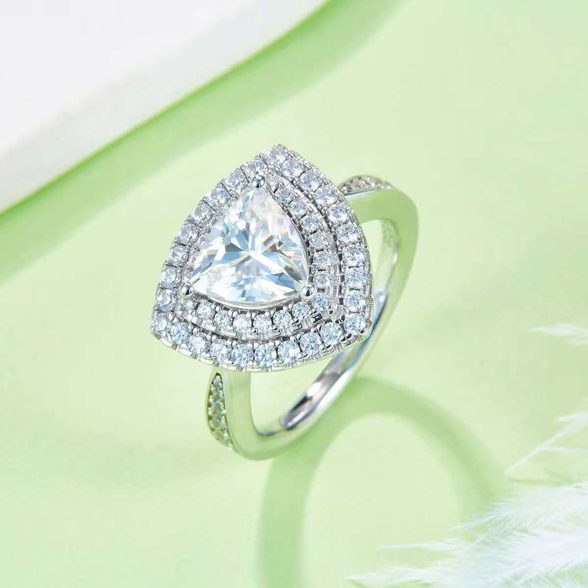 2Ct Triangle Mossanite Women Ring | White Gold-Plated S925 Silver, Custom Available