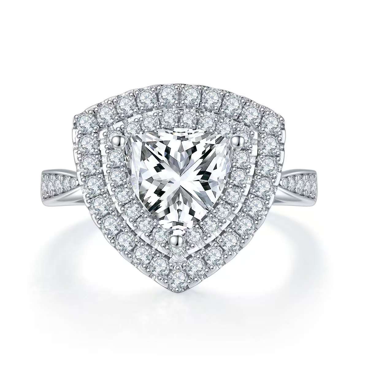 2Ct Triangle Mossanite Women Ring | White Gold-Plated S925 Silver, Custom Available