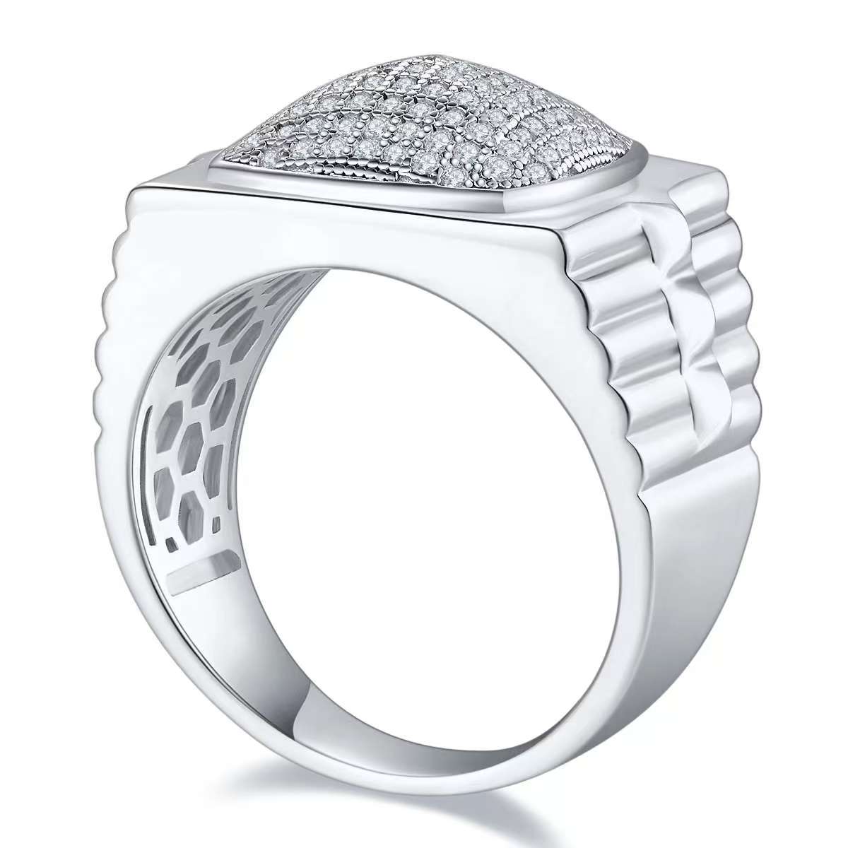 0.7Ct Round Mossanite Men Ring |18K White Gold-Plated S925 Silver, Custom Available