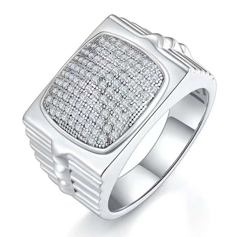 0.7Ct Round Mossanite Men Ring |18K White Gold-Plated S925 Silver, Custom Available
