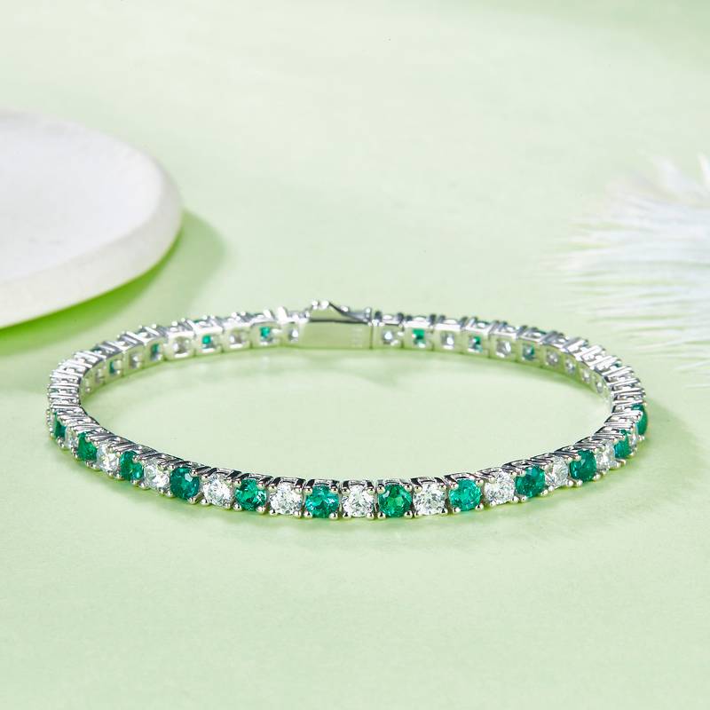 3.0mm Lab Emerald Tennis Bracelet | White Gold-Plated S925 Silver, Custom Available