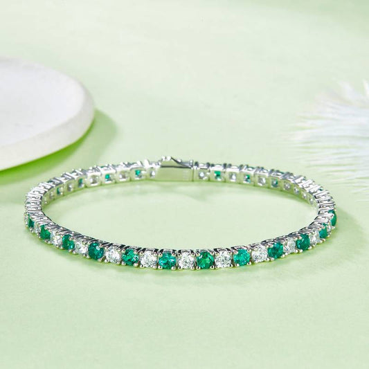 3.0mm Lab Emerald Tennis Bracelet | White Gold-Plated S925 Silver, Custom Available