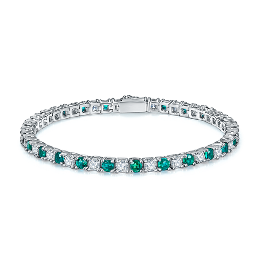 3.0mm Lab Emerald Tennis Bracelet | White Gold-Plated S925 Silver, Custom Available