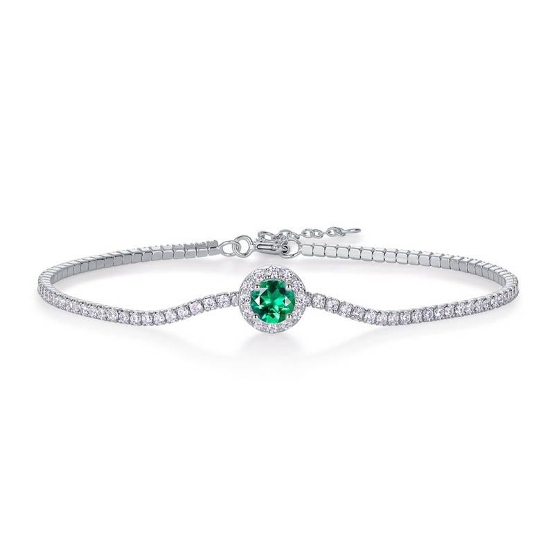 5.0 Round Lab Emerald Bracelet | White Gold-Plated S925 Silver, Custom Available
