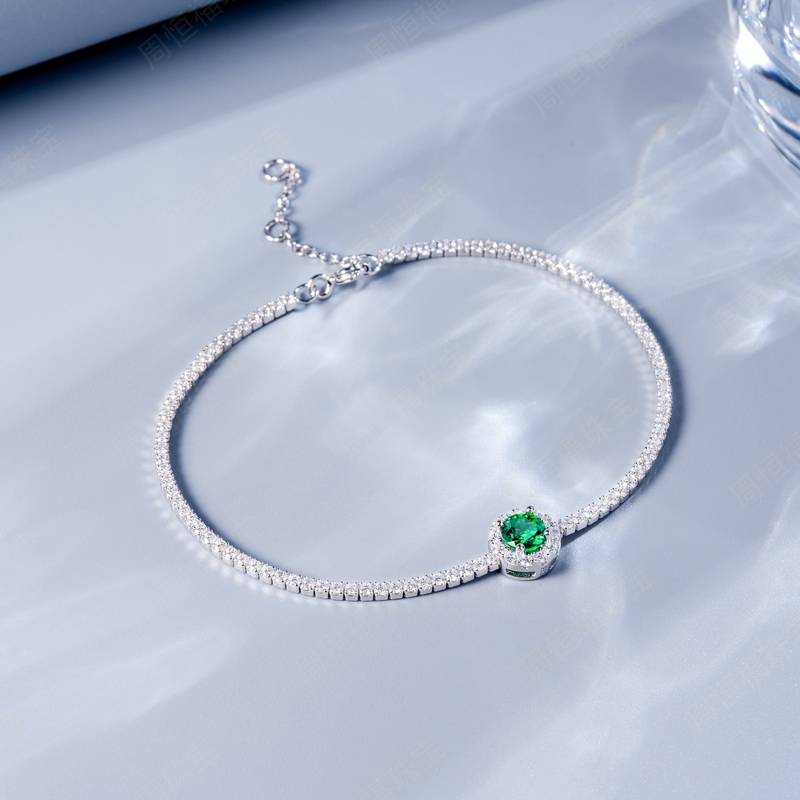 5.0 Round Lab Emerald Bracelet | White Gold-Plated S925 Silver, Custom Available