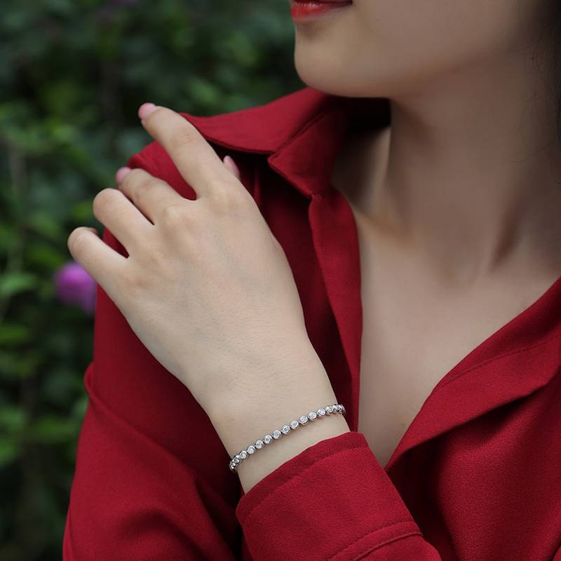 2.5mm Round Mossanite Tennis Bracelet |White Gold-Plated S925 Silver, Custom Available