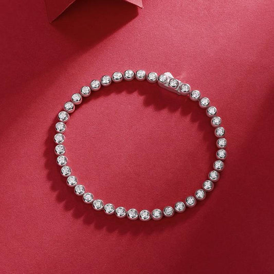 2.5mm Round Mossanite Tennis Bracelet |White Gold-Plated S925 Silver, Custom Available