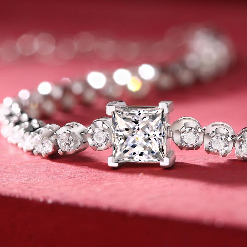 1.0Ct Princess Cut Square Mossanite Bracelet |18K White Gold-Plated S925 Silver, Custom Available