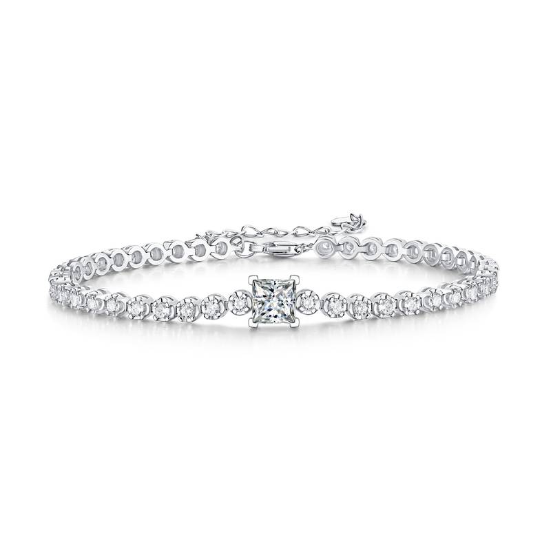 1.0Ct Princess Cut Square Mossanite Bracelet |18K White Gold-Plated S925 Silver, Custom Available