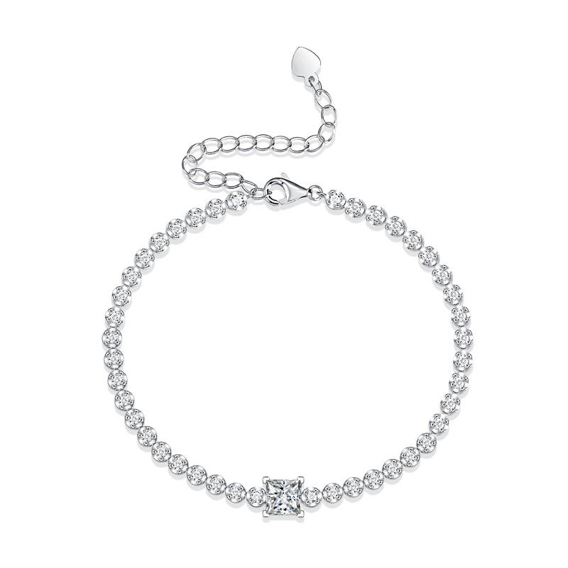 1.0Ct Princess Cut Square Mossanite Bracelet |18K White Gold-Plated S925 Silver, Custom Available