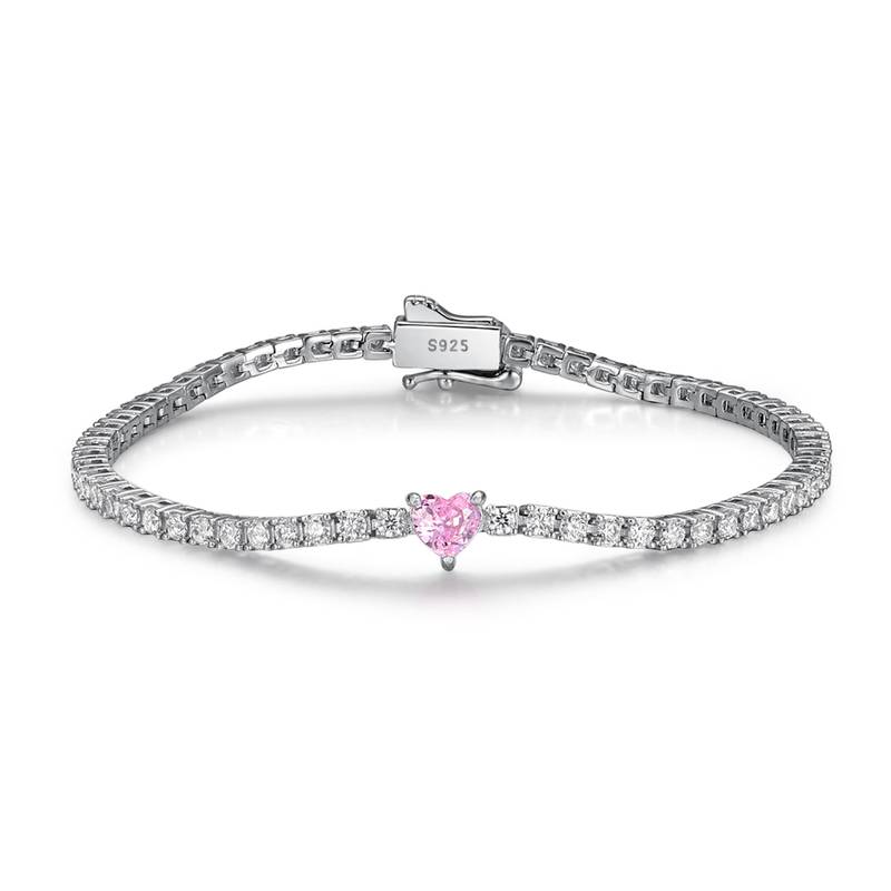 2.42Ct Heart Mossanite Tennis Bracelet White Gold-Plated S925 Silver, Custom Available