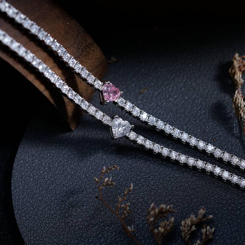 2.42Ct Heart Mossanite Tennis Bracelet White Gold-Plated S925 Silver, Custom Available