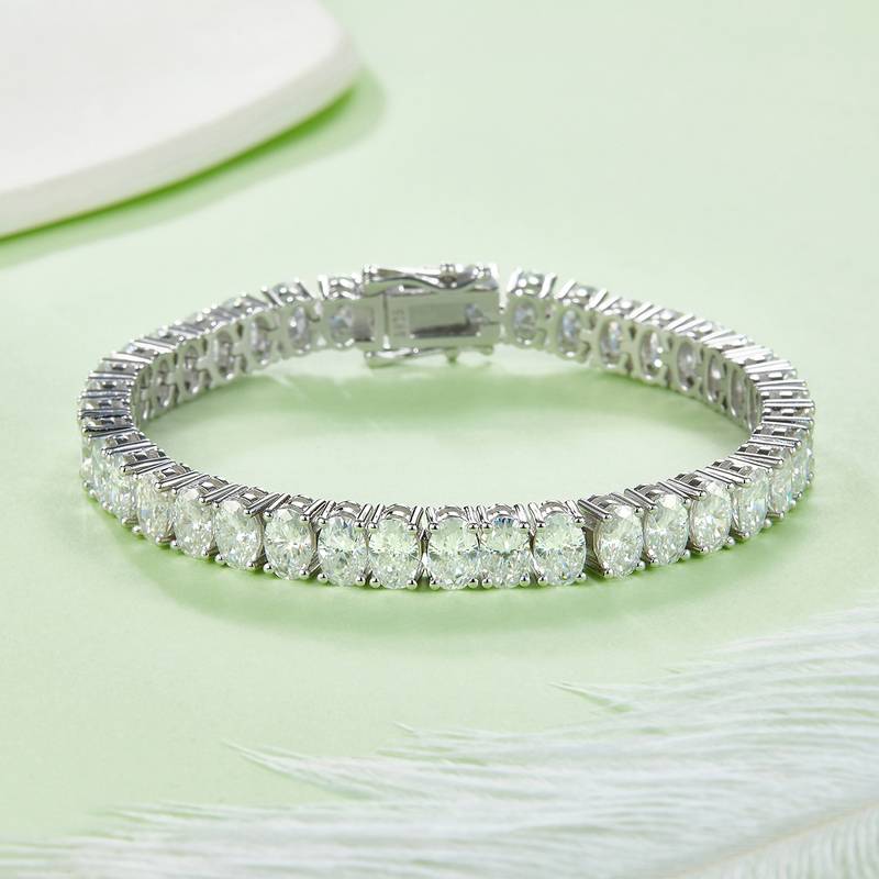0.5Ct/ Pcs DVVS Oval Mossanite Tennis Bracelet |18K White Gold-Plated S925 Silver, Custom Available