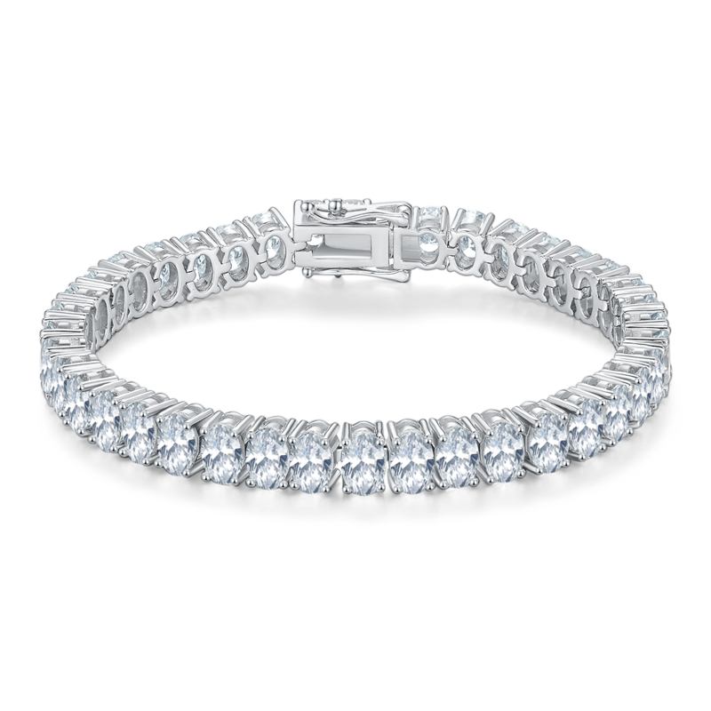 0.5Ct/ Pcs DVVS Oval Mossanite Tennis Bracelet |18K White Gold-Plated S925 Silver, Custom Available
