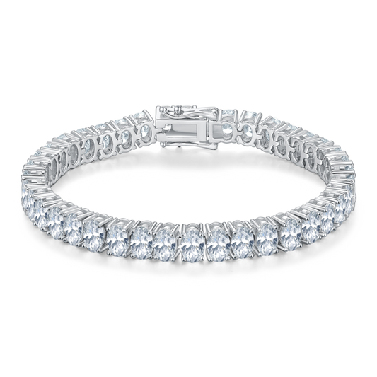 0.5Ct/ Pcs DVVS Oval Mossanite Tennis Bracelet |18K White Gold-Plated S925 Silver, Custom Available