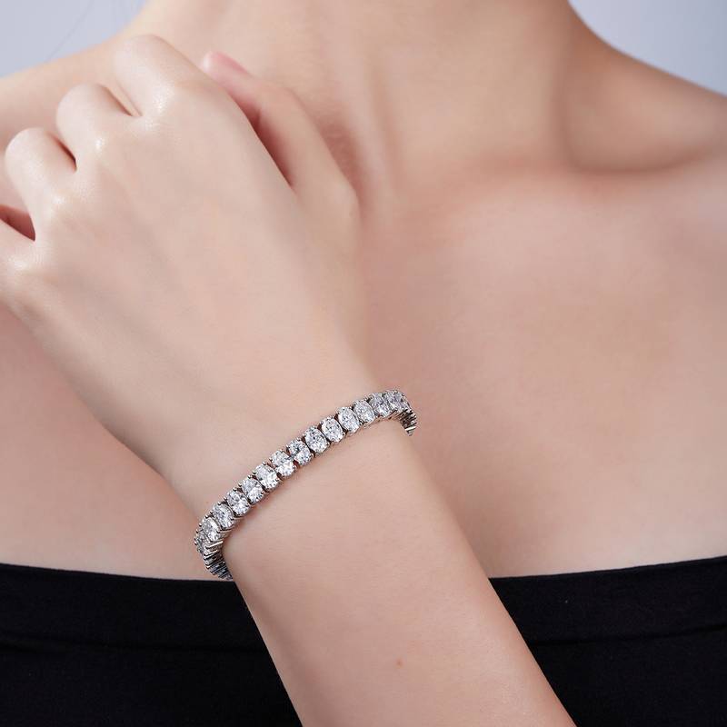 0.5Ct/ Pcs DVVS Oval Mossanite Tennis Bracelet |18K White Gold-Plated S925 Silver, Custom Available
