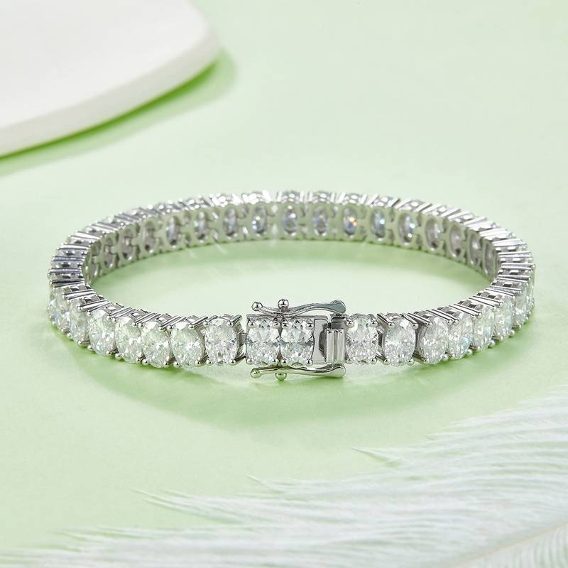0.5Ct/ Pcs DVVS Oval Mossanite Tennis Bracelet |18K White Gold-Plated S925 Silver, Custom Available