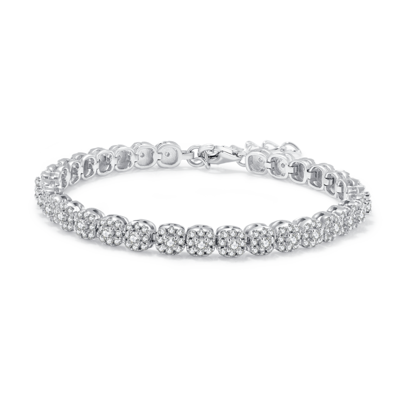 2MM 3.5Ct D Round Mossanite Tennis Bracelet |18K White Gold-Plated S925 Silver, Custom Available