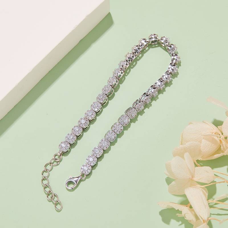2MM 3.5Ct D Round Mossanite Tennis Bracelet |18K White Gold-Plated S925 Silver, Custom Available