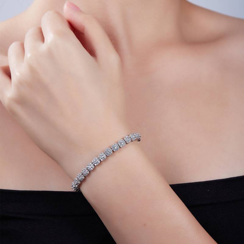 2MM 3.5Ct D Round Mossanite Tennis Bracelet |18K White Gold-Plated S925 Silver, Custom Available