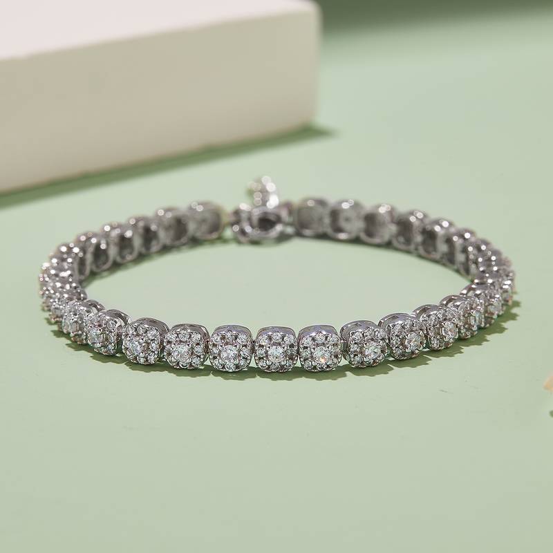 2MM 3.5Ct D Round Mossanite Tennis Bracelet |18K White Gold-Plated S925 Silver, Custom Available
