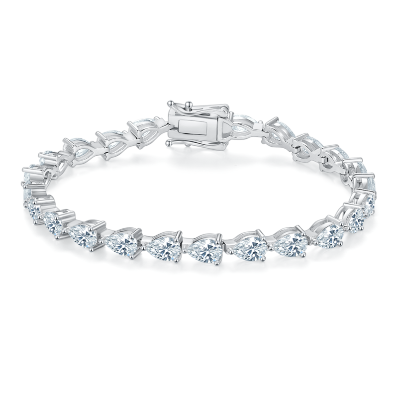 0.5Ct/Pcs Pear Mossanite Tennis Bracelet |18K White Gold-Plated S925 Silver, Custom Available