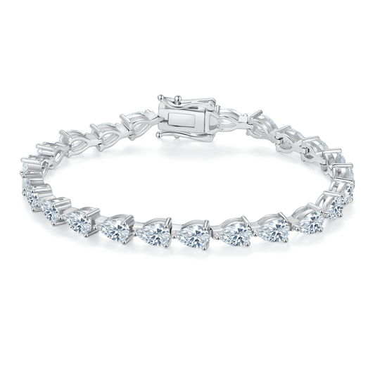 0.5Ct/Pcs Pear Mossanite Tennis Bracelet |18K White Gold-Plated S925 Silver, Custom Available