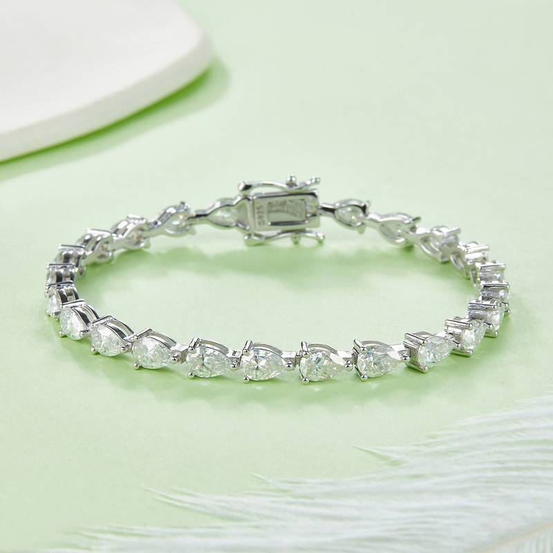 0.5Ct/Pcs Pear Mossanite Tennis Bracelet |18K White Gold-Plated S925 Silver, Custom Available