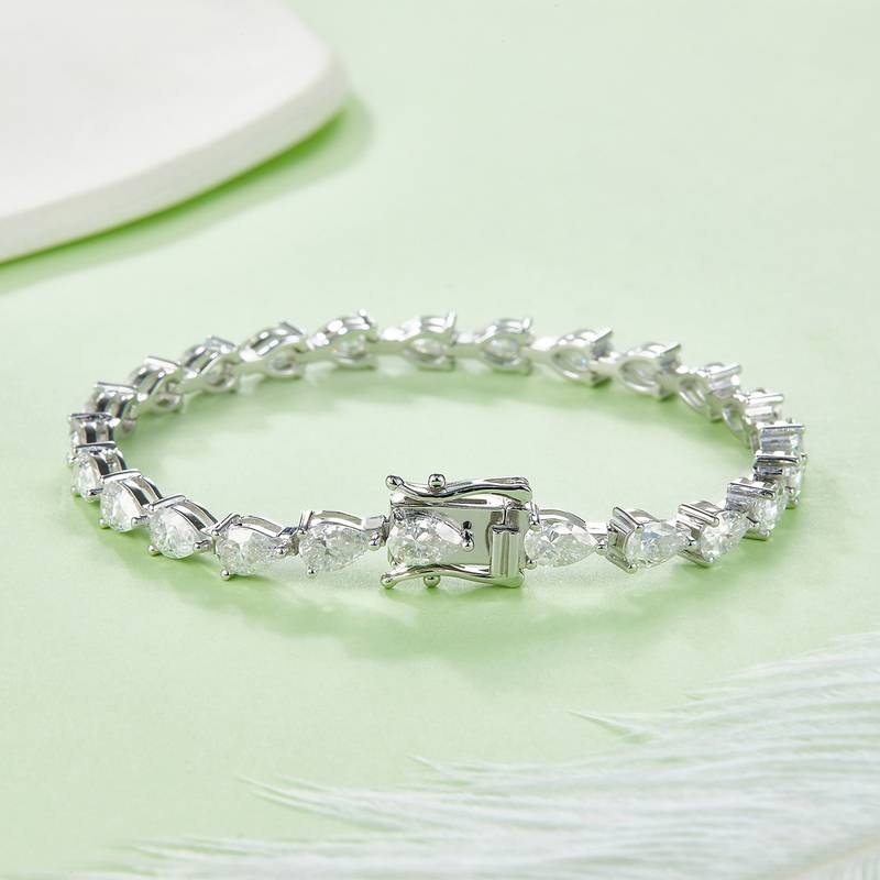0.5Ct/Pcs Pear Mossanite Tennis Bracelet |18K White Gold-Plated S925 Silver, Custom Available