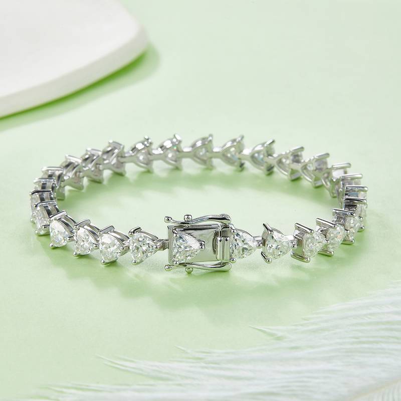 0.5Ct/Pcs Triangle Mossanite Tennis Bracelet | White Gold-Plated S925 Silver, Custom Available