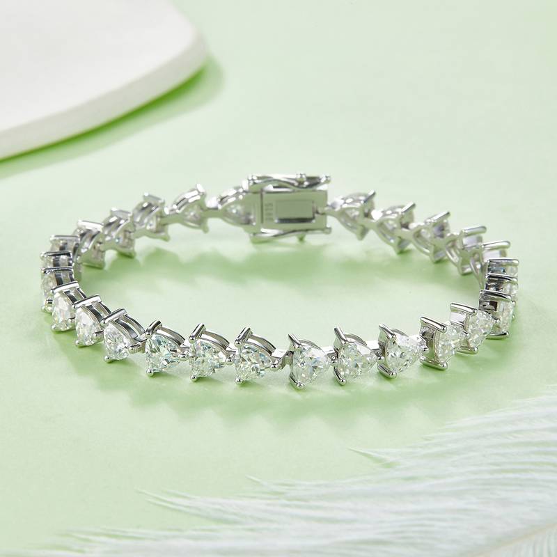 0.5Ct/Pcs Triangle Mossanite Tennis Bracelet | White Gold-Plated S925 Silver, Custom Available