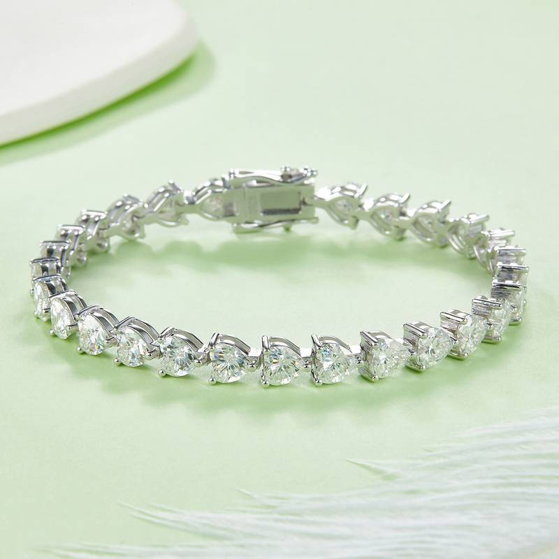 0.5Ct/Pcs Heart Mossanite Tennis Bracelet | White Gold-Plated S925 Silver, Custom Available