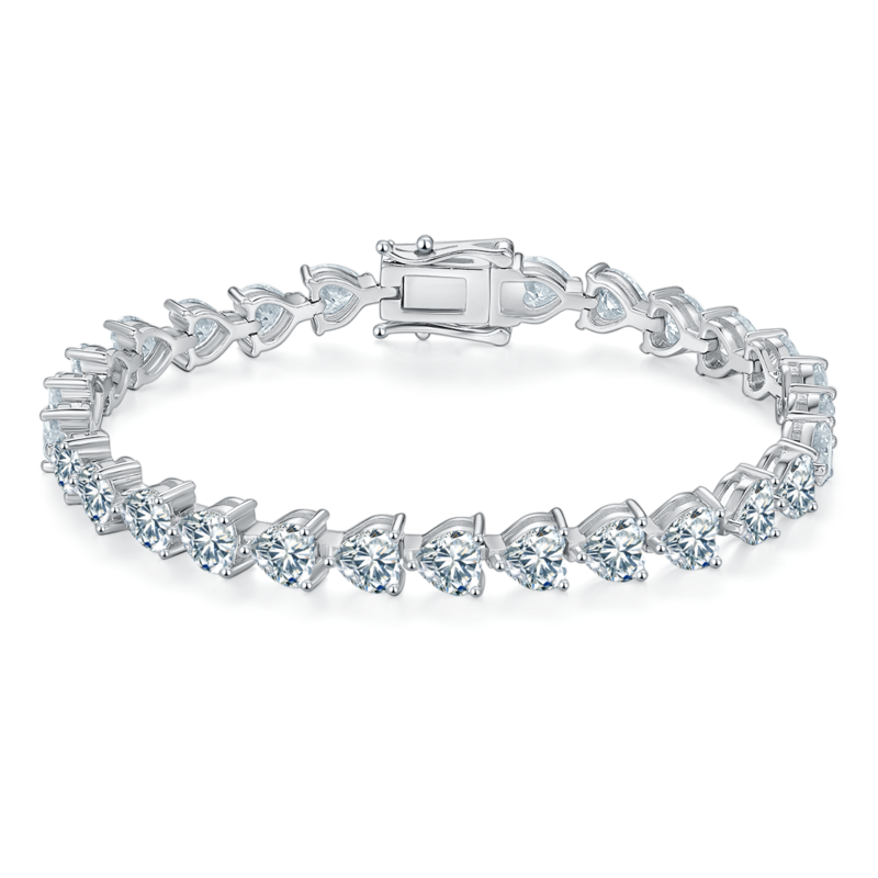 0.5Ct/Pcs Heart Mossanite Tennis Bracelet | White Gold-Plated S925 Silver, Custom Available