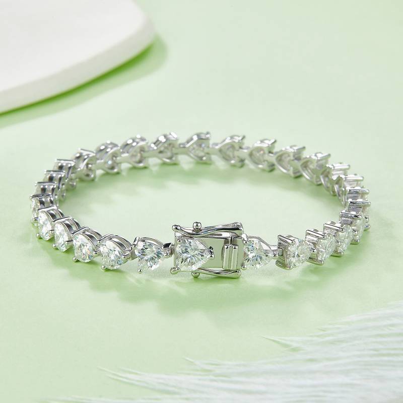 0.5Ct/Pcs Heart Mossanite Tennis Bracelet | White Gold-Plated S925 Silver, Custom Available