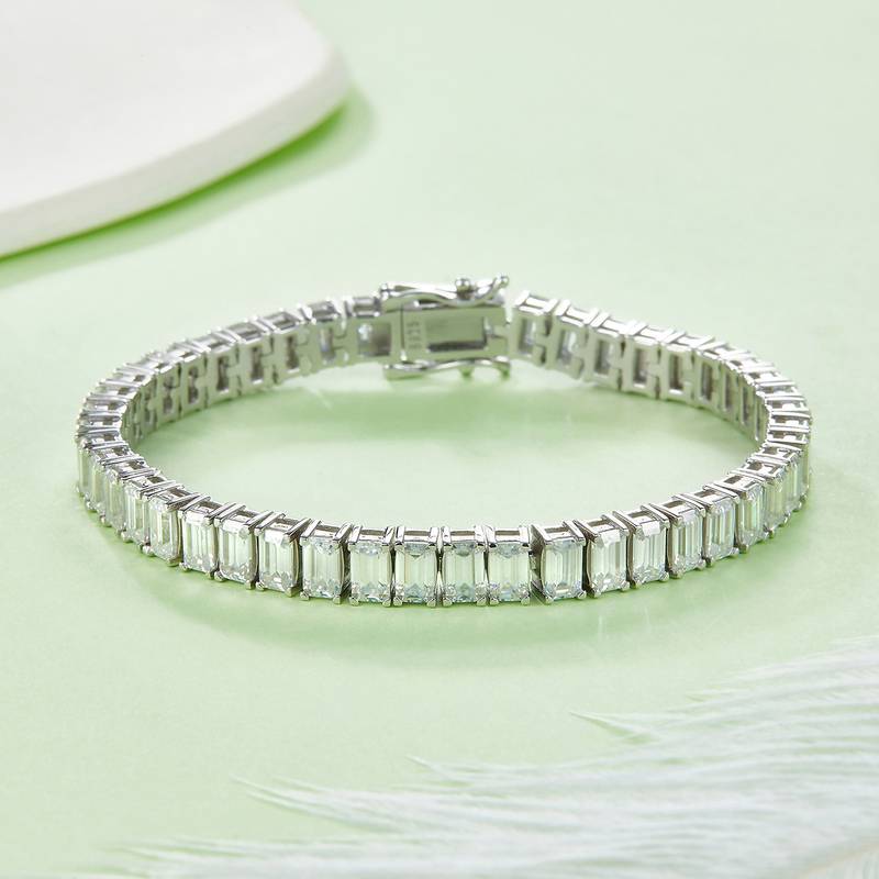 0.5Ct/Pcs Rectangle Mossanite Tennis Bracelet | White Gold-Plated S925 Silver, Custom Available