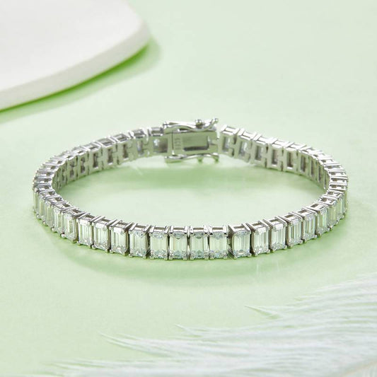 0.5Ct/Pcs Rectangle Mossanite Tennis Bracelet | White Gold-Plated S925 Silver, Custom Available