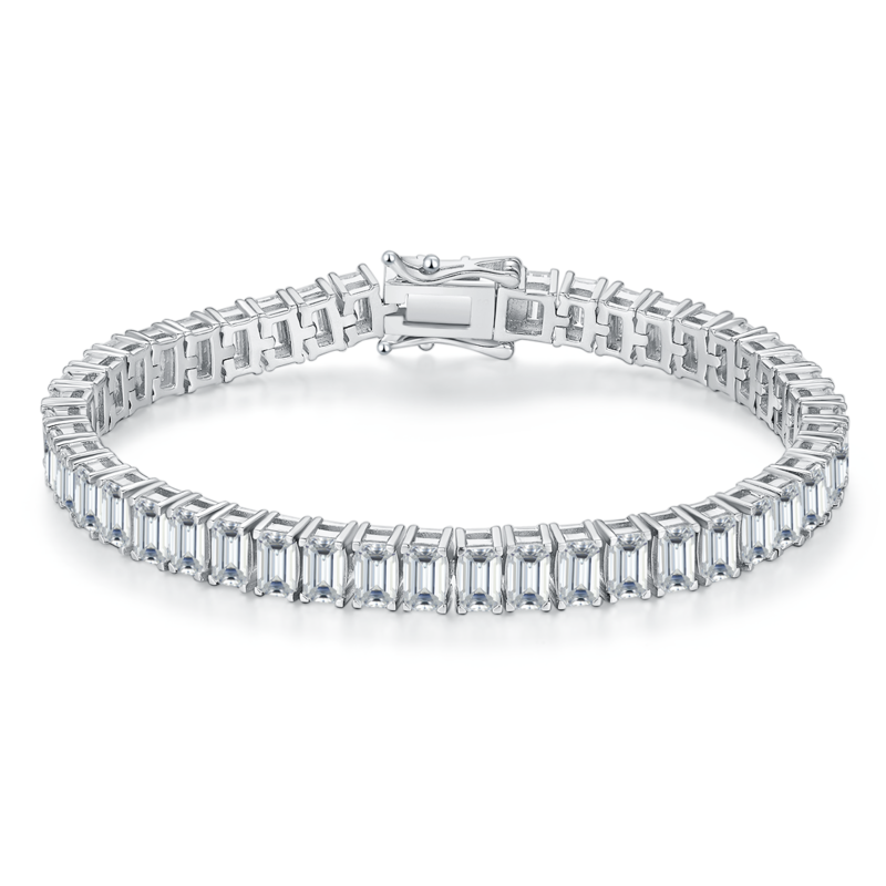0.5Ct/Pcs Rectangle Mossanite Tennis Bracelet | White Gold-Plated S925 Silver, Custom Available