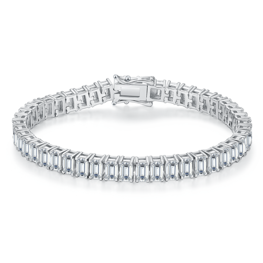 0.5Ct/Pcs Rectangle Mossanite Tennis Bracelet | White Gold-Plated S925 Silver, Custom Available
