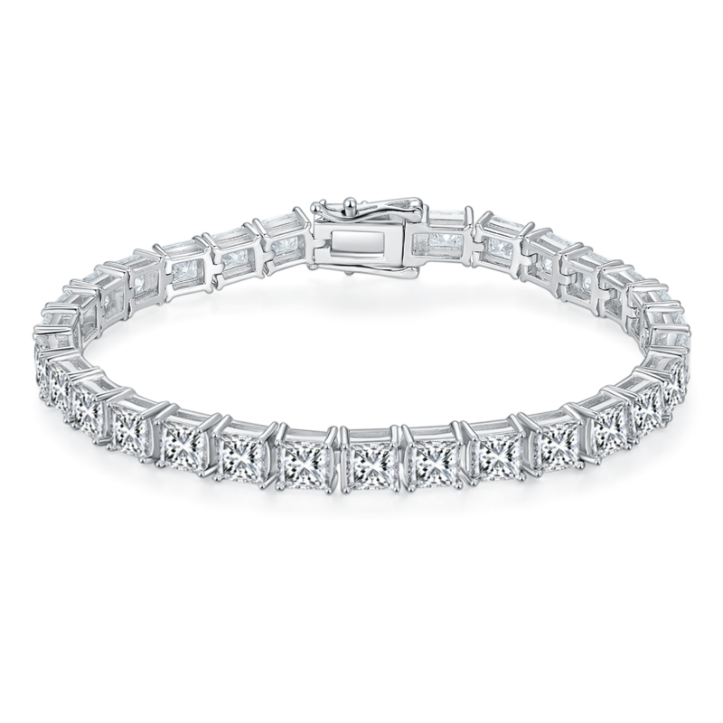 0.5Ct/Pcs Square Mossanite Tennis Bracelet | White Gold-Plated S925 Silver, Custom Available
