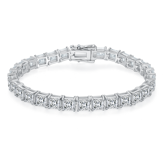 0.5Ct/Pcs Square Mossanite Tennis Bracelet | White Gold-Plated S925 Silver, Custom Available
