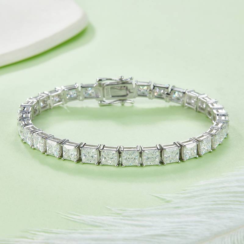 0.5Ct/Pcs Square Mossanite Tennis Bracelet | White Gold-Plated S925 Silver, Custom Available